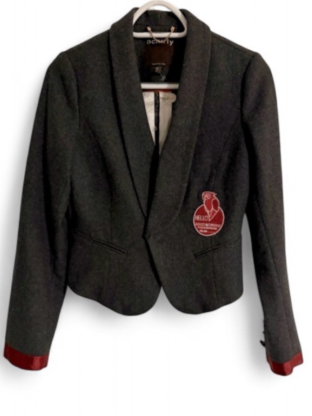 Ochirly Grey Wool Cropped Blazer With Crest